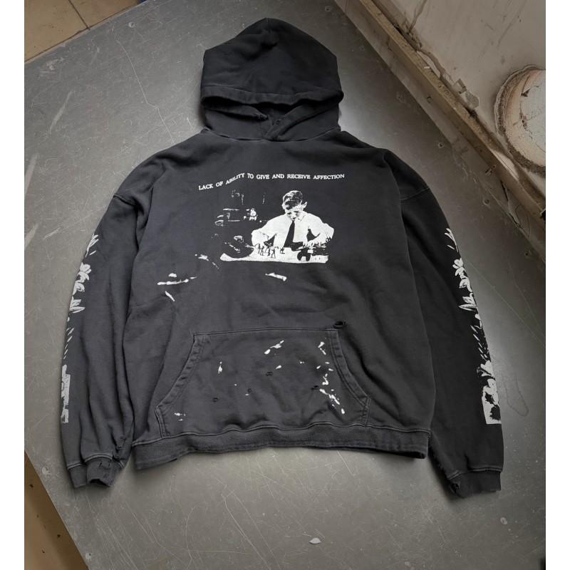 Oversized Washed Cotton Hoodie With Letter Print Unisex Streetwear Fall Casual Sweatshirt