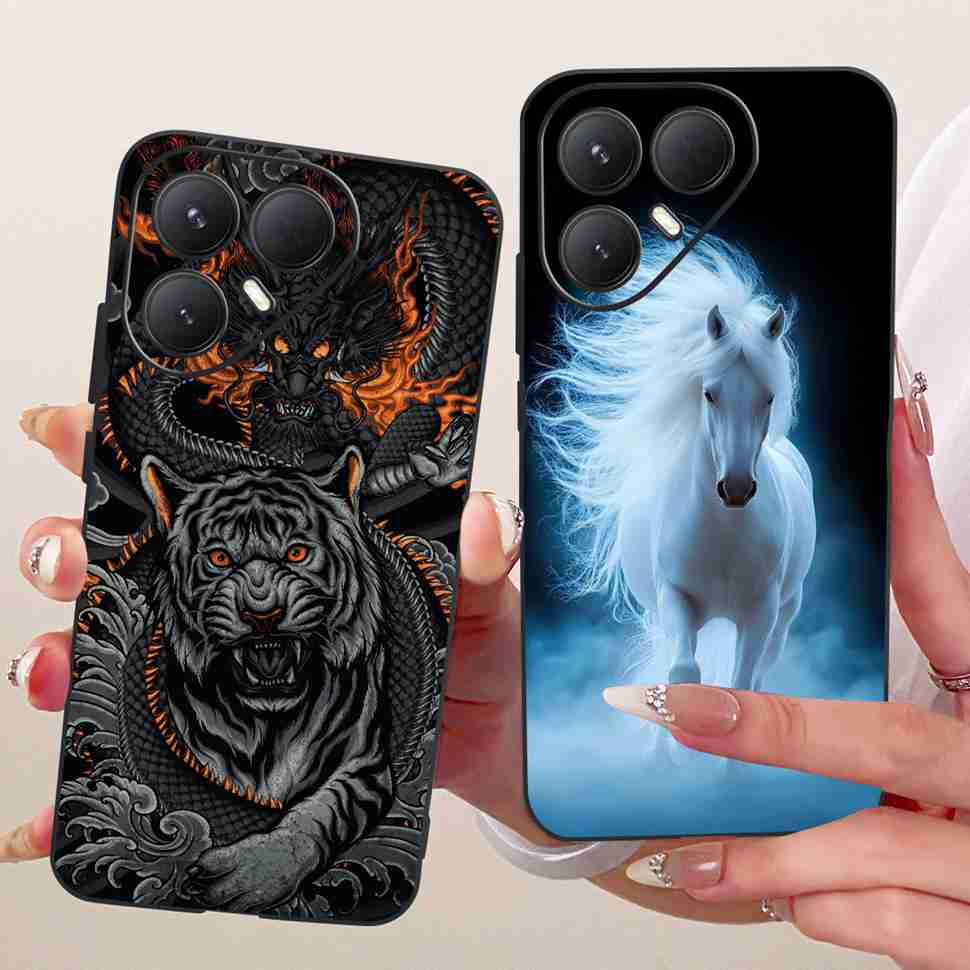 Чехол для Tecno Pova 7 Ultra 5G LJ9 Мультяшный Кот Тигр Силиконовый ТПУ Черная Крышка Для Tecno Pova 7Ultra 5G 6.67" Чехлы Для Телефона Fundas