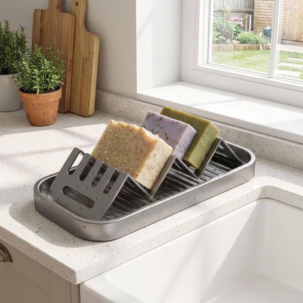 Waterproof Bathroom Soap Dish Self Draining Kitchen Storage Holder W-Shaped Soap Rack Restaurant