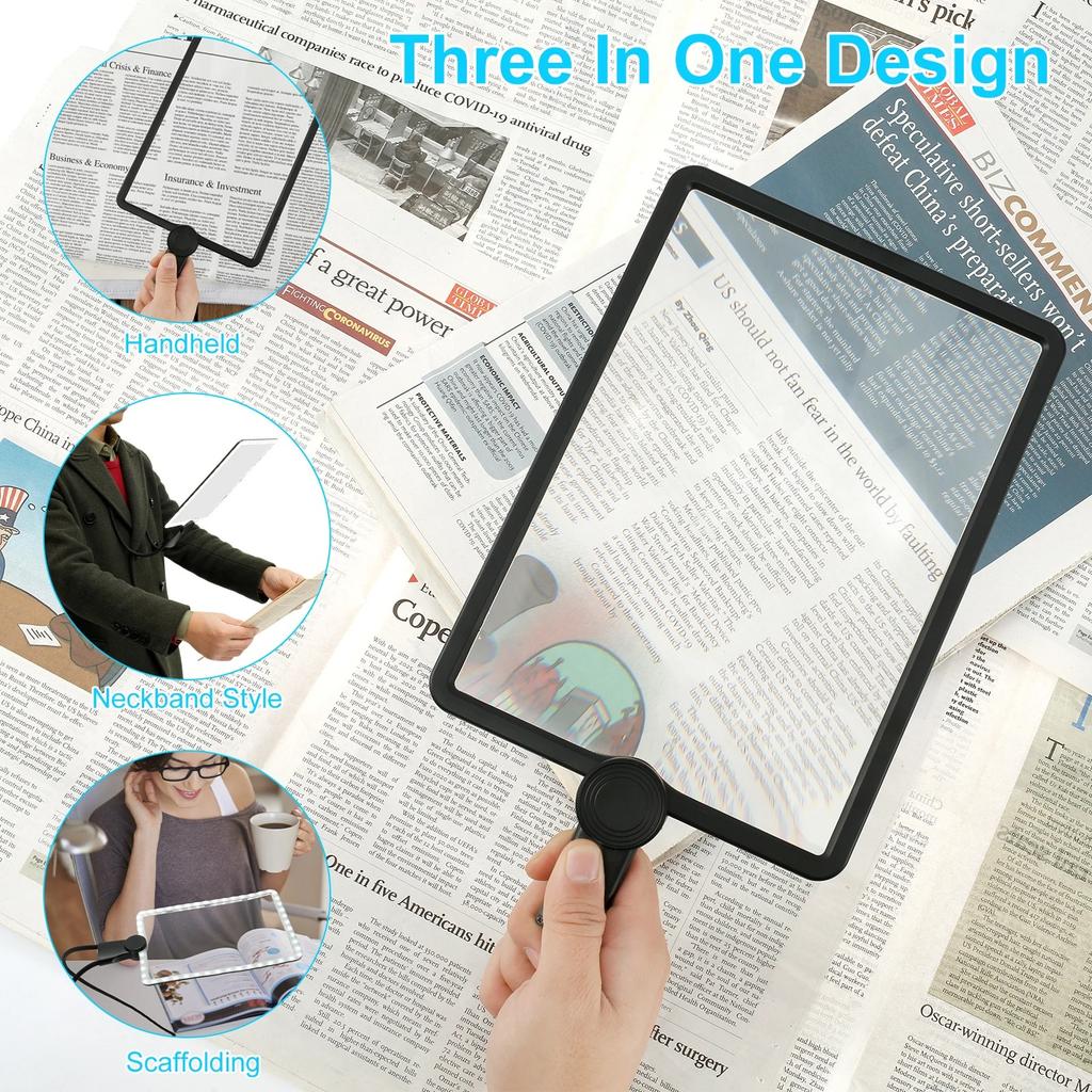 5X Full Page Magnifier Neck Mounted Hands Free Dimmable LED for Books Maps Newspaper Painting Repair