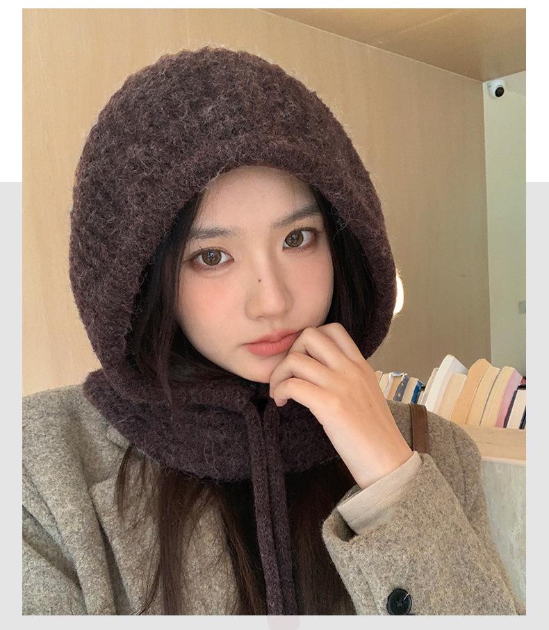 Autumn and winter hats women's scarf integrated big head circumference balaclava hat Korean versatile windproof warm wool hat