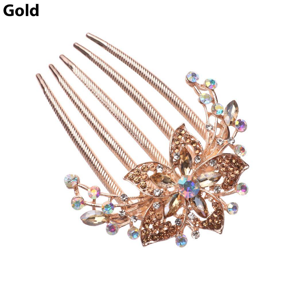 Fashion Hair Accessories Elegant Hairpin Inlaid Flower Hair Comb Shiny Rhinestone