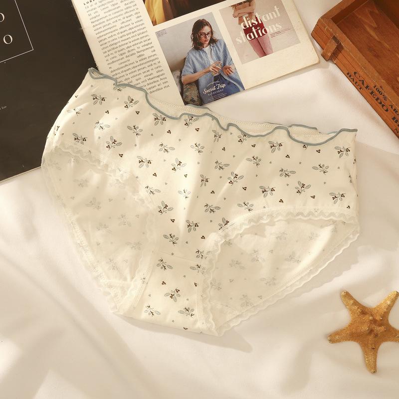 Женское кружевное хлопковое нижнее белье со средней посадкой: Японский и корейский стиль, простой и сексуальный, удобный и дышащий.