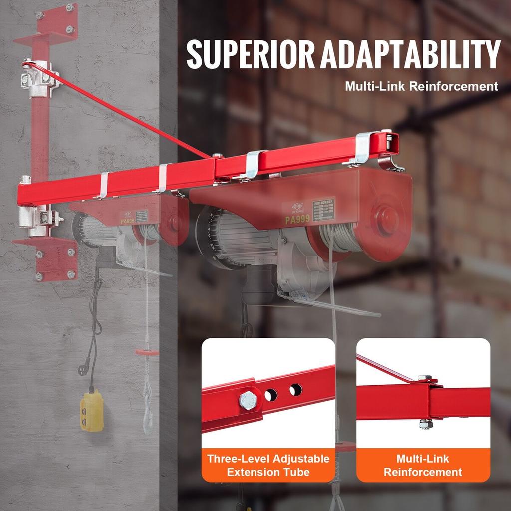 Electric Hoist Support Arm, 600 kg Max Load Capacity, Electric Hoist Holder Swing Arm, Steel Hoist Frame, 180° Swivel Scaffold Hoist Lifting Arm,