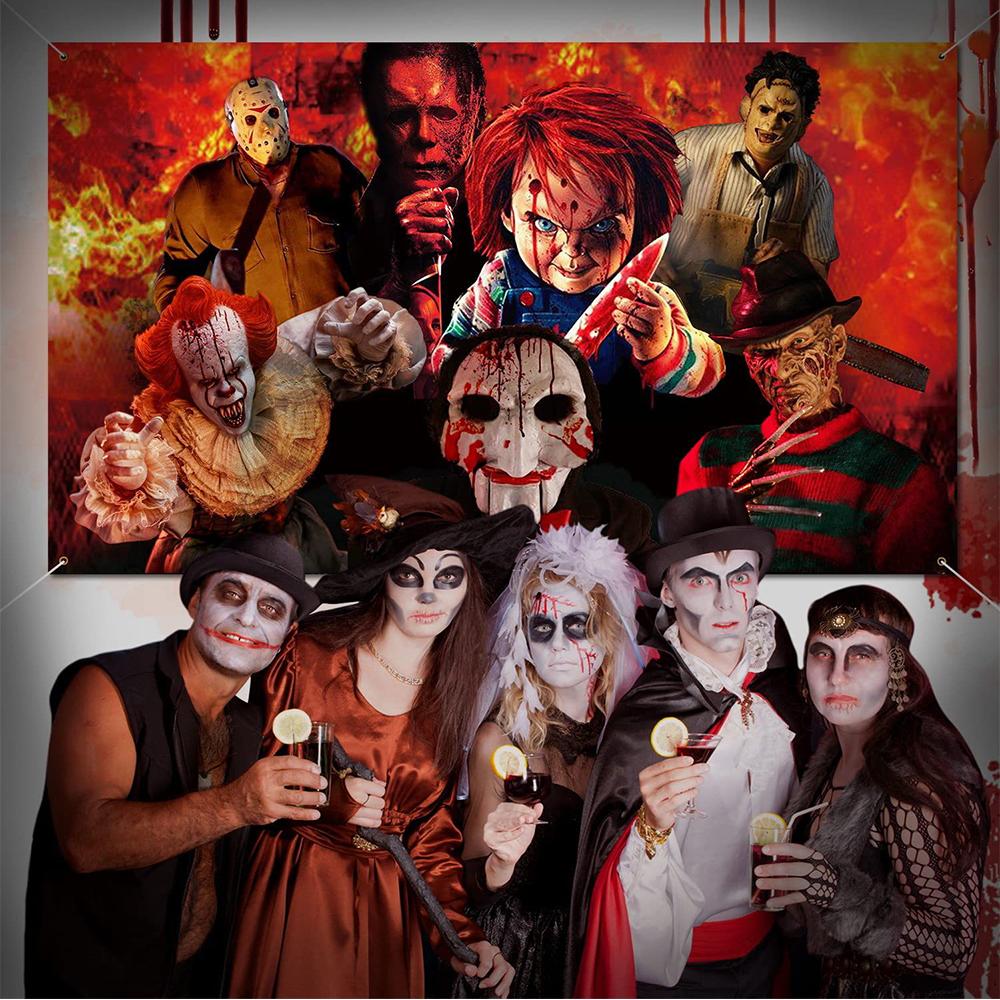 Horror Party Decorations Horror Classic Movie Character Photo Backdrop, 5x6.9ft