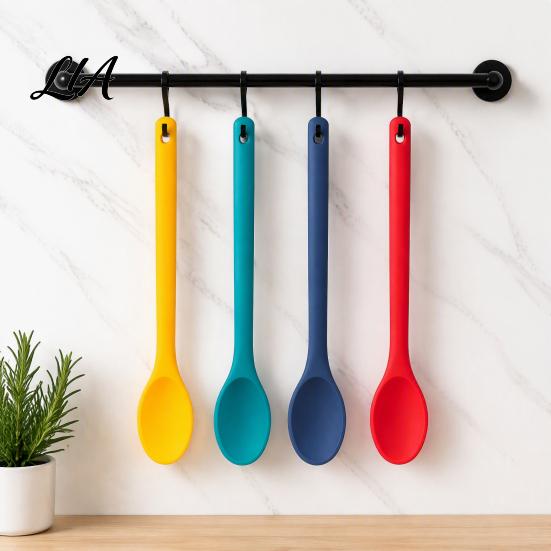 Multi Purpose Silicone Kitchenware Mixing Spoon with Long Handle, Heat Resistant Non-stick Cookware, Dishwasher Safe Kitchen Utensil for Cooking