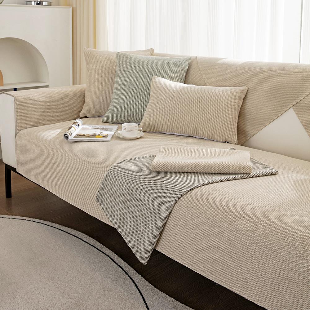 Чехол для дивана из хлопкового льна, универсальный всесезонный тканевый диван-полотенце для гостиной, однотонный противоскользящий защитный чехол для дивана