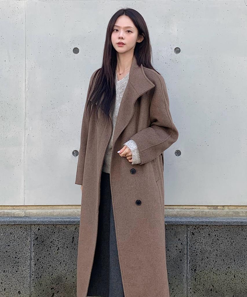 MIND BRIDGE WOMEN [W] Handmade Cashmere High-Neck Belted Long Coat - 2 Colors
