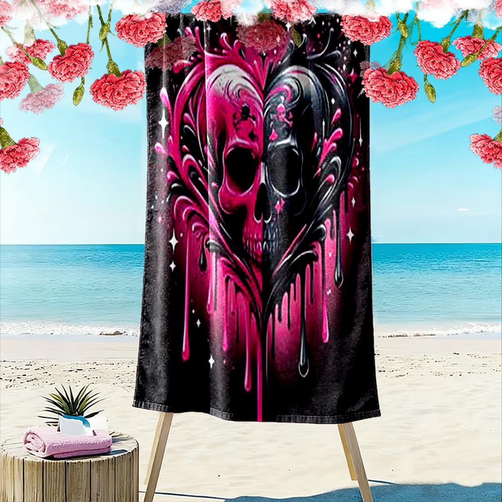 Skull Heart Design in Pink and Black Beach towel quick-drying for travel outdoor sports jogging beach and swimming