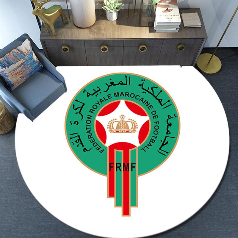 Morocco National FC Printed Round Rug, Non Slip Washable Circular Carpet For Living Room Bedroom Playroom, Sports Fan Decor, Holiday Birthday Gift