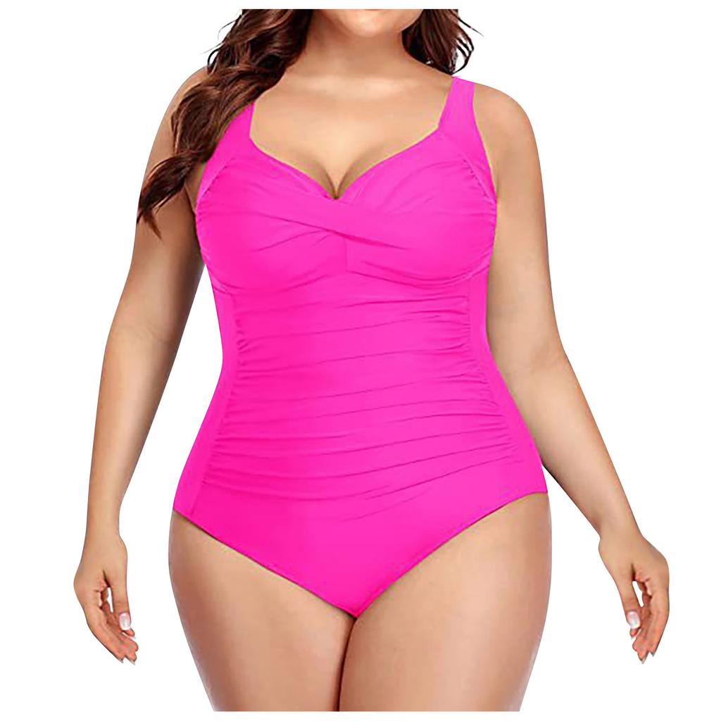 Women's Fashion One-Piece Plus Size Solid Colour Swimming Costume With Chest Pad And No Steel Bra