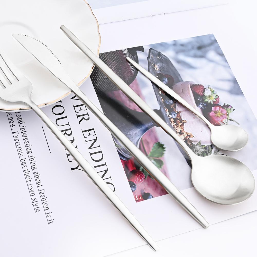 16 шт. матовый набор столовой посуды, серебряная посуда из нержавеющей стали, домашняя ложка, вилка, нож, столовое серебро, западные столовые приборы