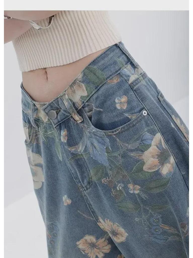 Женские ретро-синие джинсовые брюки широкого кроя - Летний стиль 2024 года