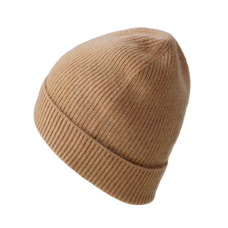 Women's 100% Pure Cashmere Hat - Stylish Solid Color Ear Protection for Autumn/Winter