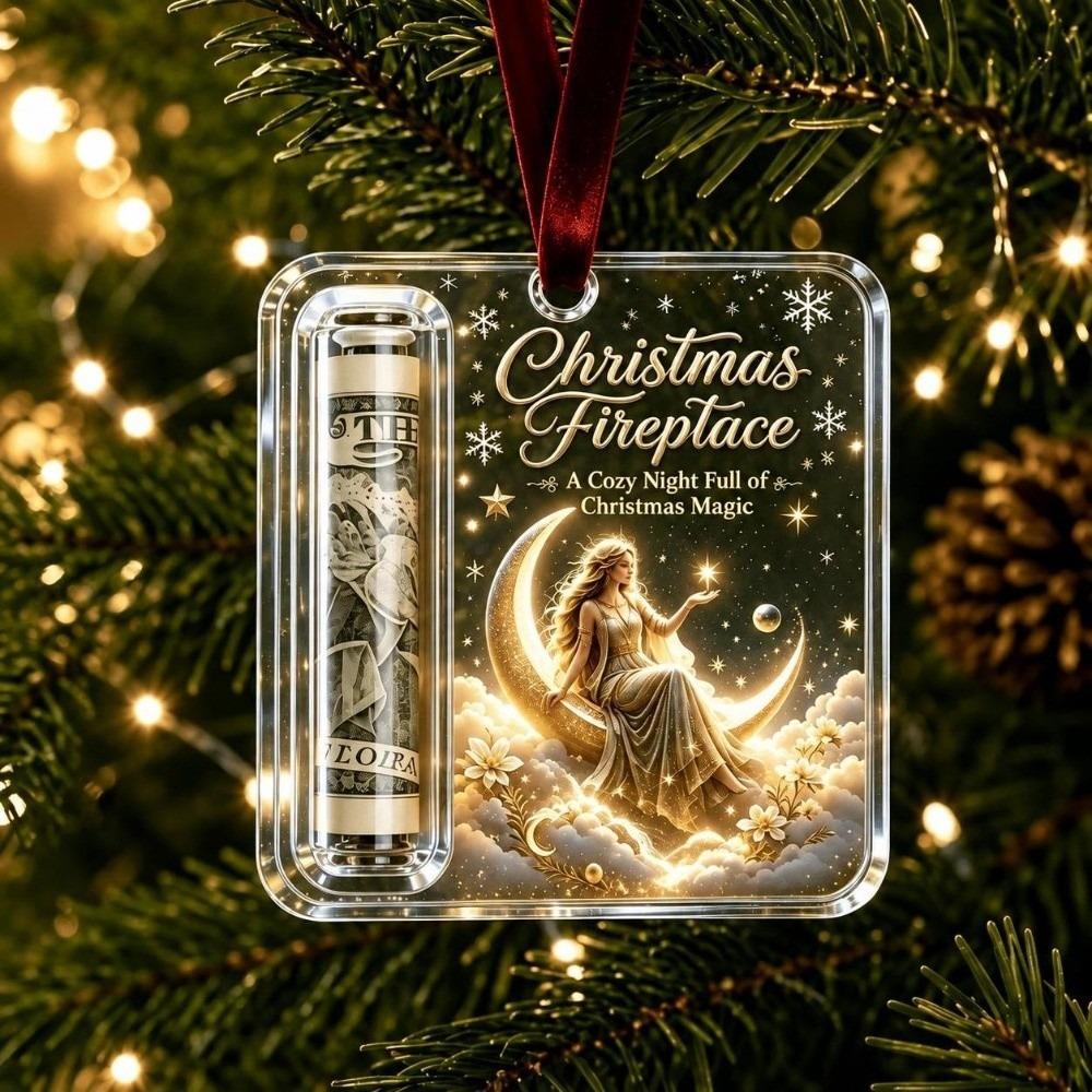 Hanging Christmas Cash Gift Ornament Acrylic Treat Holder Ornament Cash Gift Box for Holiday Decor