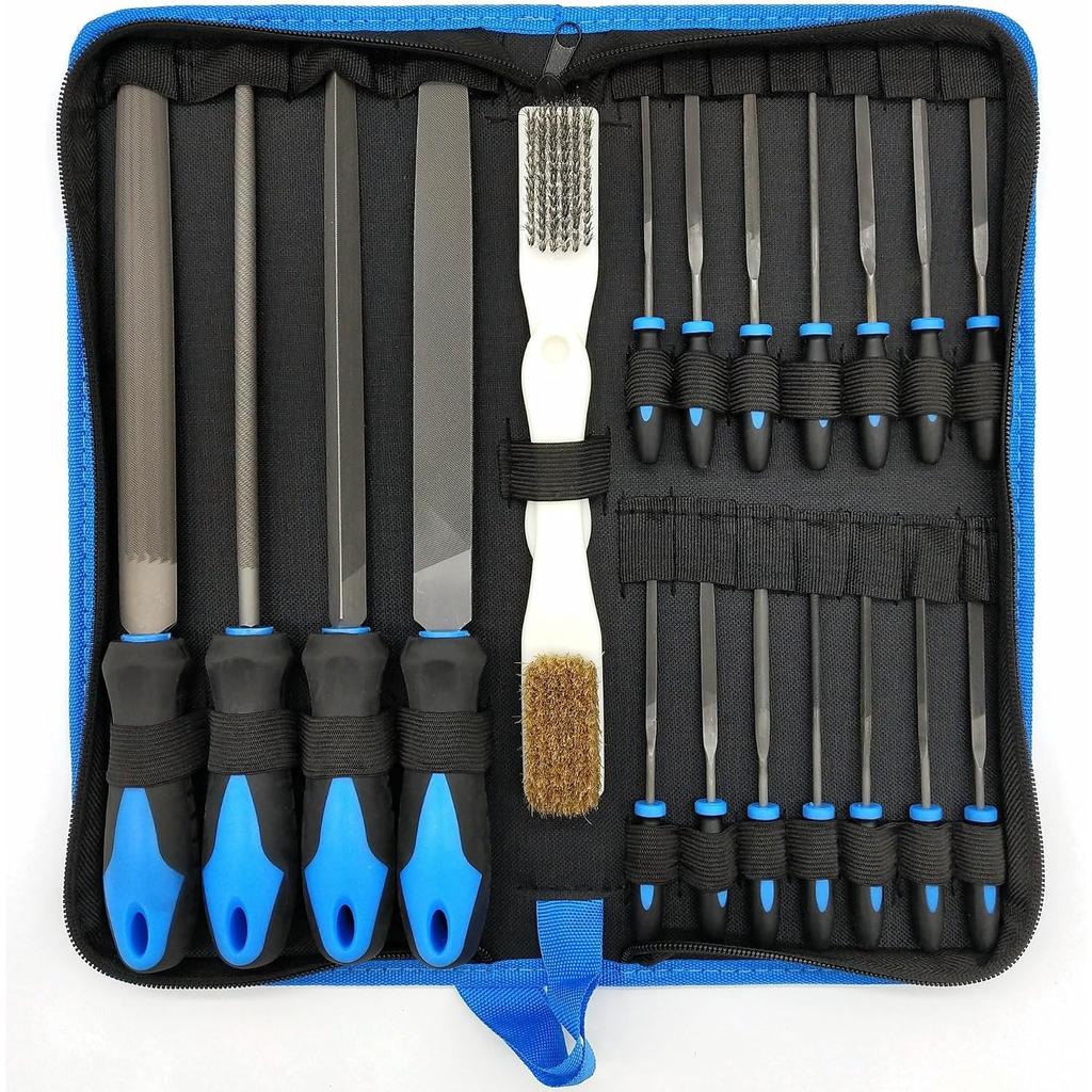Complete 20-Piece File Kit – T12 High Carbon Steel Files, 2 Cleaning Brushes, Gift a pair of gloves and 4 Sandpaper Sheets