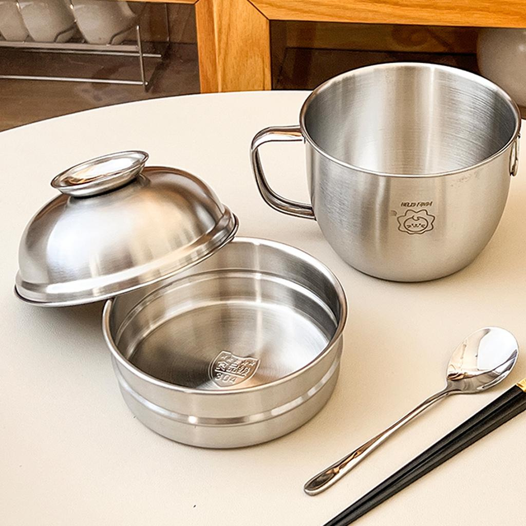 Двухслойный ланч-бокс из нержавеющей стали 304 с крышкой, портативные контейнеры для еды большой емкости, подогреваемая миска для лапши рамэн