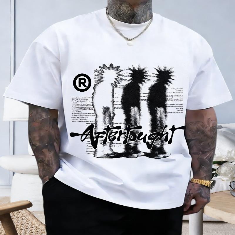 Мужская футболка из хлопка с большим графическим принтом Shadow Y2k Streetwear Top с коротким рукавом Футболка в стиле хип-хоп Harajuku Vintage Aesthetic Clothing