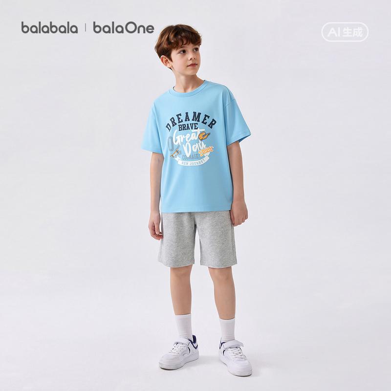 Balabala Boys' Short Sleeve Set, Middle and Large Two piece Set, 2026 New Spring and Summer Collection, Quick drying, Comfortable, Trendy