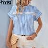 Women's Fashion Casual Summer Spring Stripe Print Short Sleeve V-Neck Blouses & Shirts
