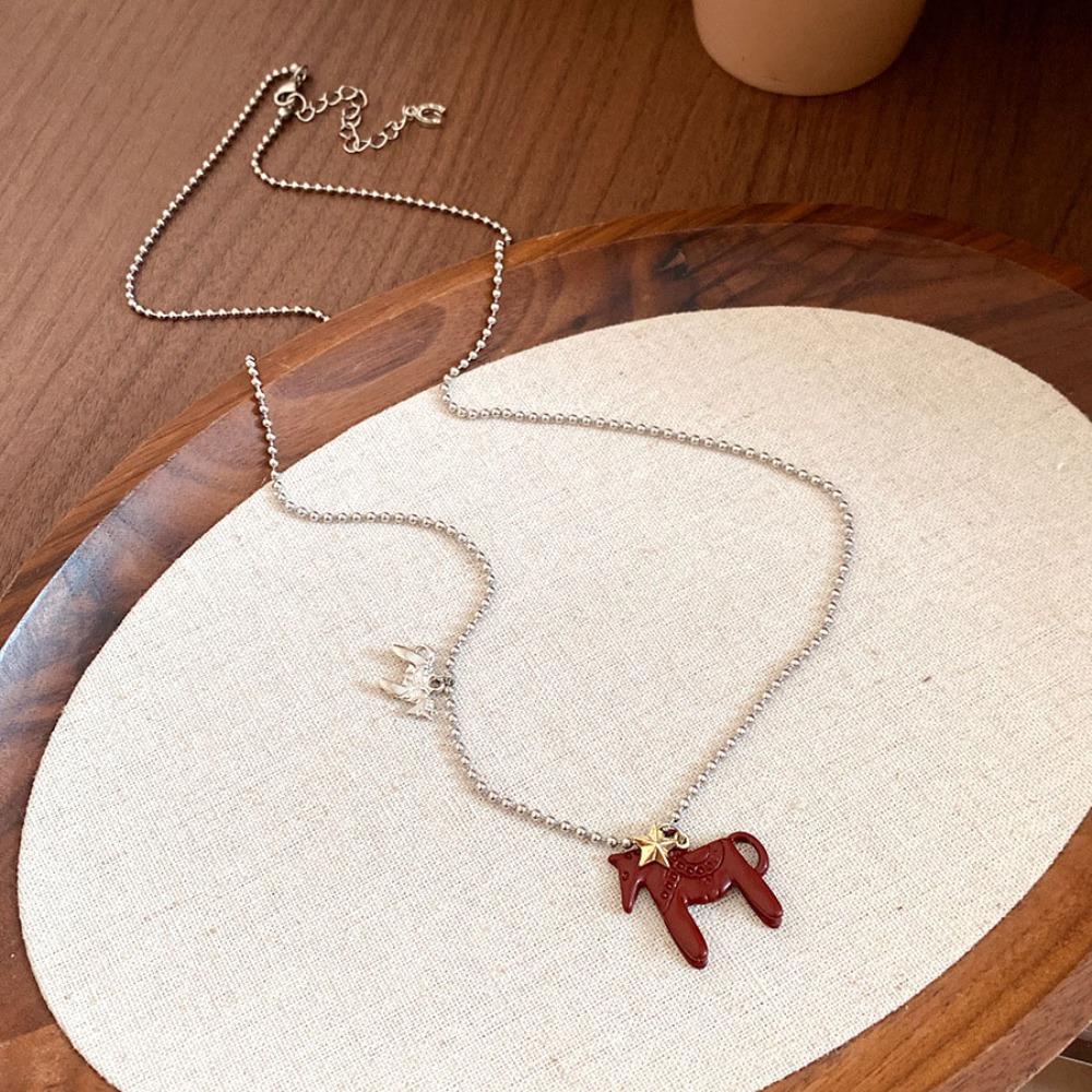 Zinc Zinc Alloy Horse Pendant Necklaces Funny Zodiac Animal Necklaces Beads Chain Chokers for Women