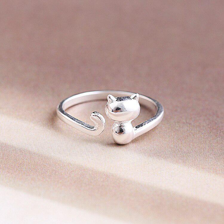 Lindon Cat Rings Adjustable Open Silvering Ring Never Fade Fine Jewelry For Women Girl Party Birthday Gifts