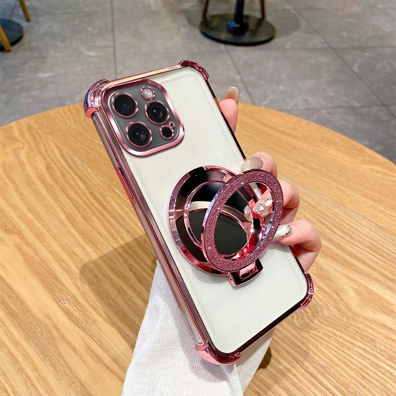 Гальванизированный чехол-ракушка с эффектом вспышки для iPhone 17 Air 17e 16e 16 15 14 13 12 11 Pro Max X XS XR 7 8 Plus Градиентный прозрачный чехол с кольцом-подставкой