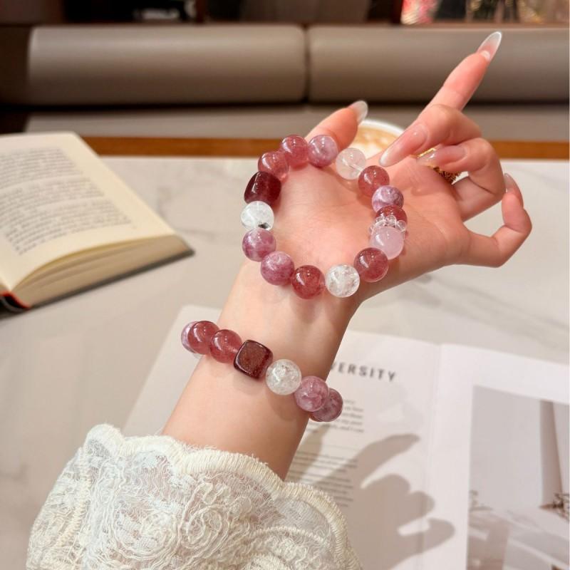 Cherry Fruit Wine Crystal Beaded Bracelet Natural Strawberry Amethyst Women Fashion Jewelry