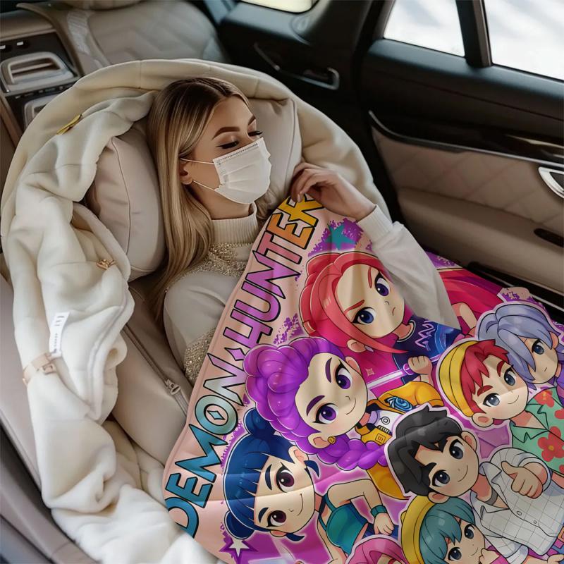 K-Pop Охотник на демонов Мультяшный Многофункциональный Плюшевый Плед, Оригинальное Теплое Одеяло, Подходит для Всех Сезонов, Подарок для Фаната Huntrix
