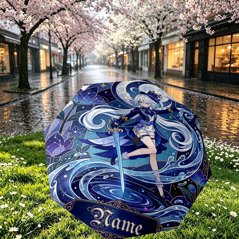 Custom Name Personalized Genshin Impact Print Umbrella, Auto Open Close, 8‑Rib Sturdy Frame, Commute Camping Hiking Use, Birthday Gift