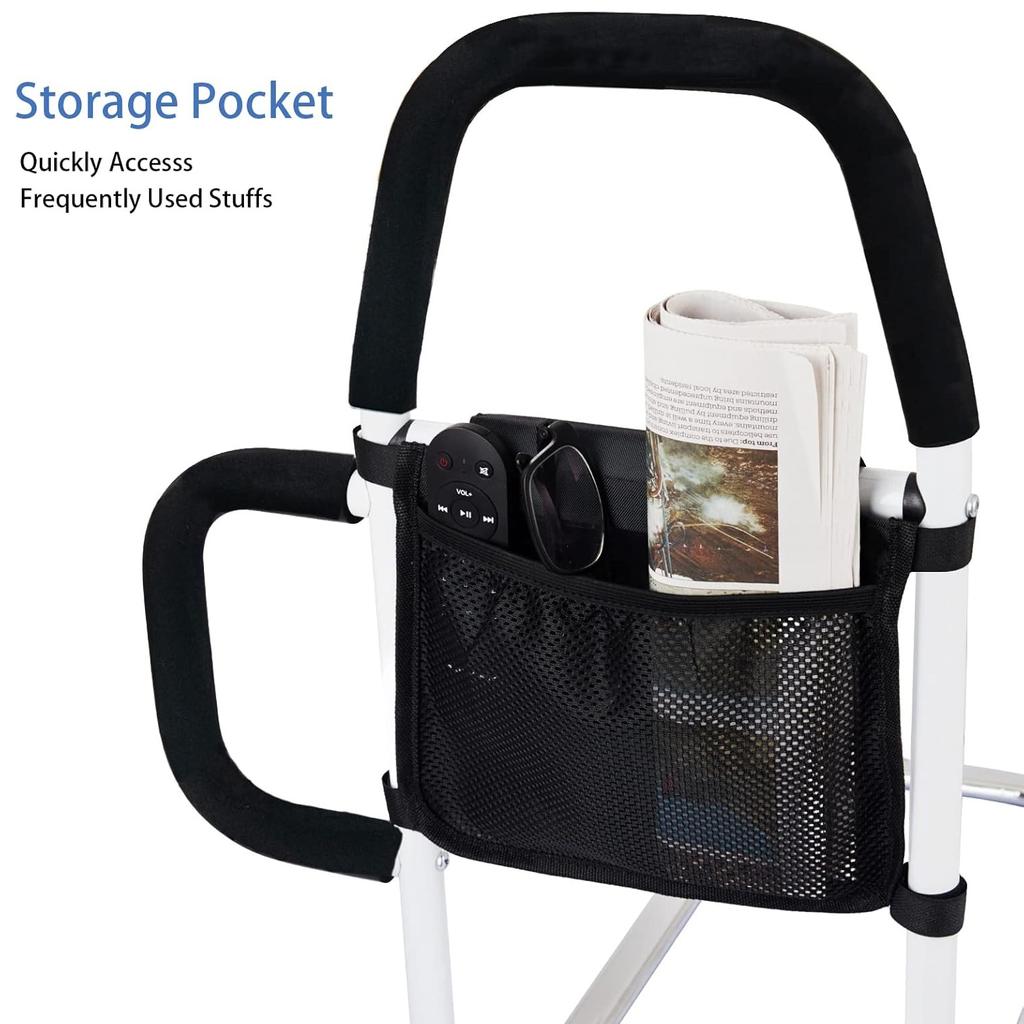 Перила для кровати для пожилых людей, вспомогательные перила для кровати с двойными ручками для безопасности пожилых людей, поручень для кровати с защитой от падения и карманом для хранения вещей