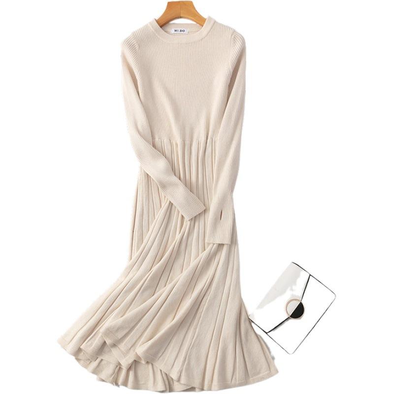 2023Новое шикарное женское длинное вязаное платье-свитер макси, осень-зима, вязаное платье трапециевидной формы, толстый рождественский пуловер в рубчик, вечерние платья