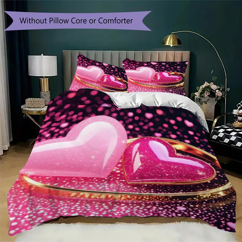 Heart Pattern Bedding uilt Set uilt Cover Pillowcase Home Decoration Birthday Gift (1 * duvet cover + 2 * pillowcase without core)