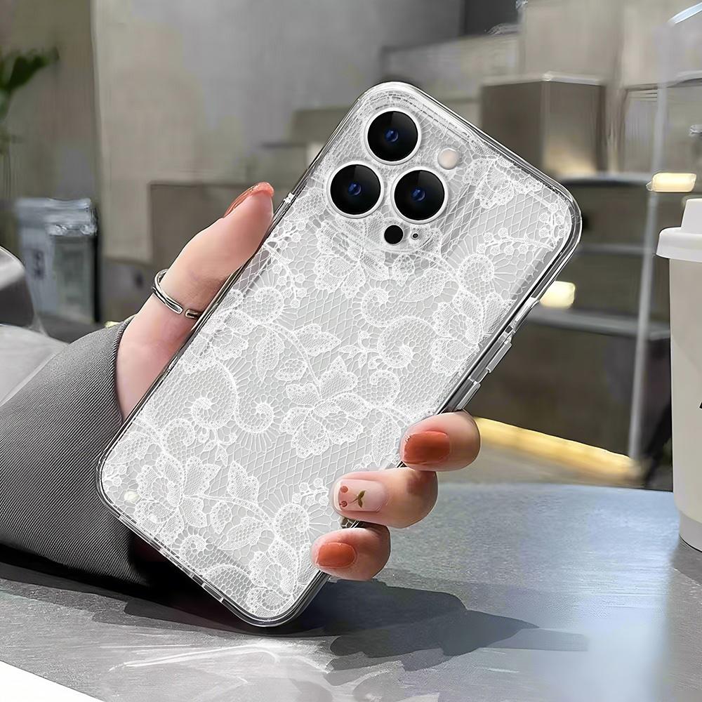 Белый и розовый чехол для телефона с цветочным узором и кружевом для Samsung Galaxy A15 A16 A05 A21S A54 A55 A56 A35 M23 M33 M54 M55 Прозрачная крышка