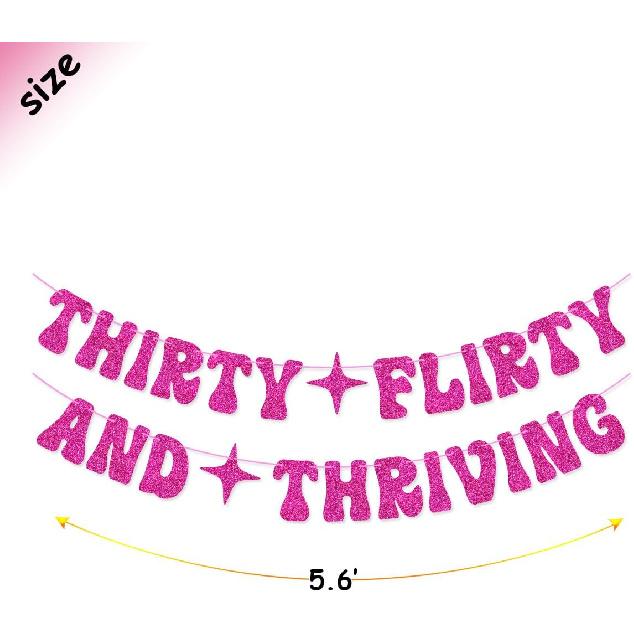 Hot Pink Thirty Flirty And Thriving Banner Talk Thirty to Me Banner for Women's 30th Birthday Party Decorations