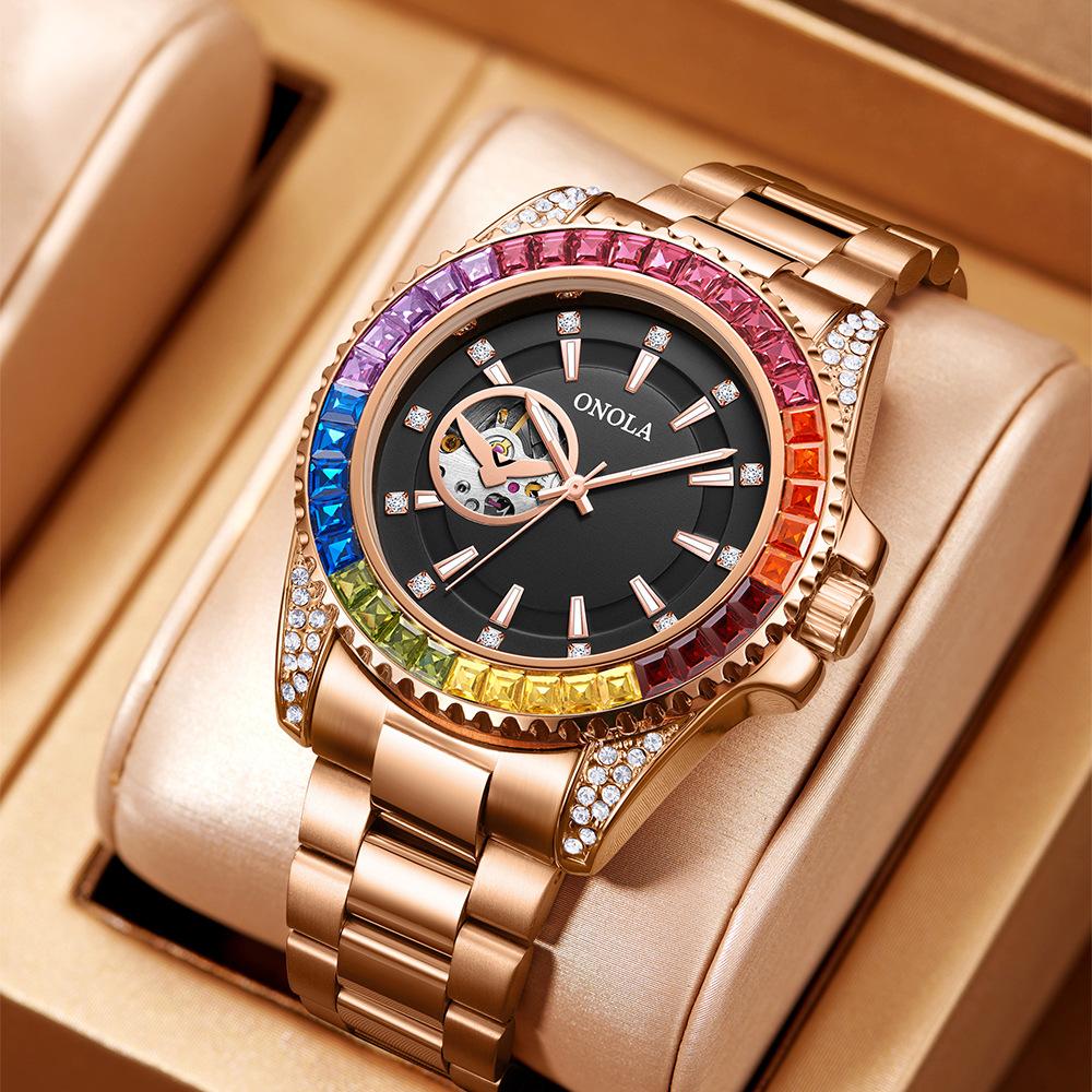 Fashionable New Rainbow Diamond Fully Automatic Mechanical Watch for Men Solid Core Stainless Steel Strap Waterproof