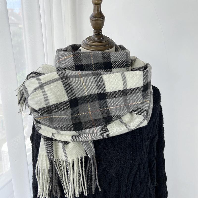 Scarf Women's Autumn and Winter New Plaid Scarf European and American Tassel Versatile Warm Thickened Shawl