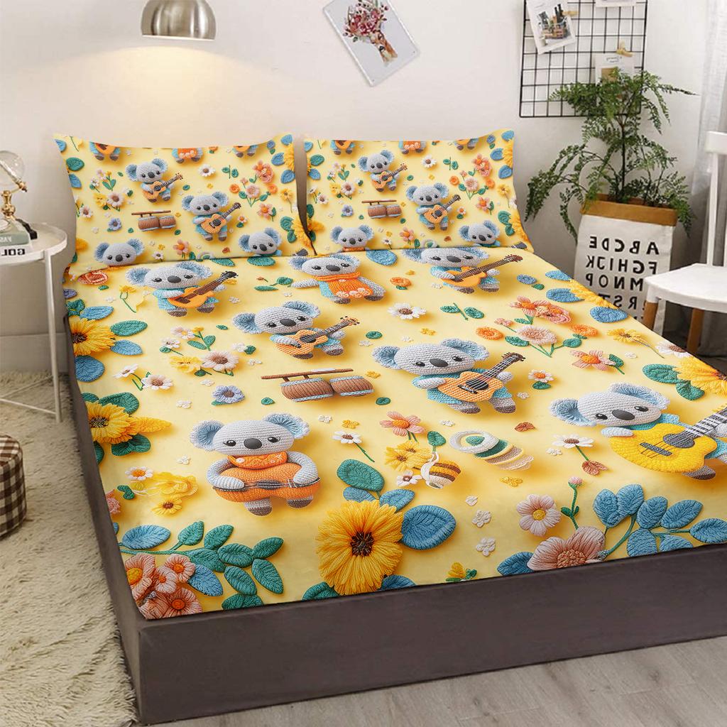 Three-Piece Bed Linen Set In A Warm Shade Of Mustard With 2 Pillowcases, Suitable For The Bedroom (Animal, Souvenir)