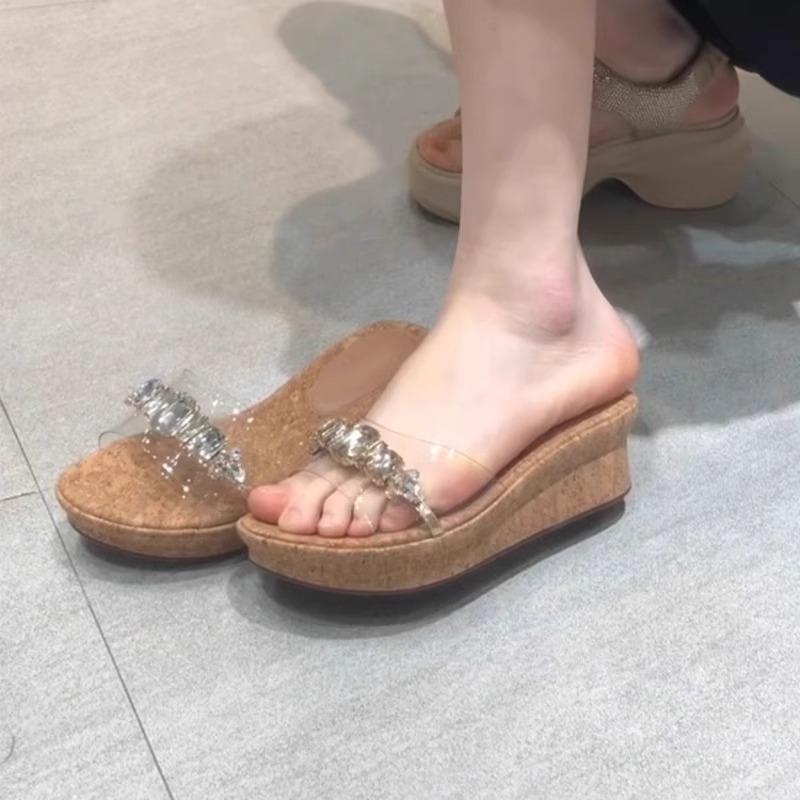 Fashion Shoes Ladies' Slippers Glitter Slides Slipers Women On A Wedge Fashion Jelly 2025 Soft Luxury Summer Concise Crystal Shoes Slipp