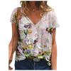 5XL Повседневная летняя футболка для женщин 2021 года, новые свободные топы с коротким рукавом и V-образным вырезом, уличные женские футболки с цветочным принтом