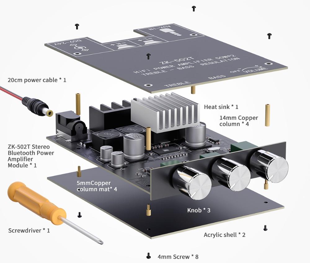 Аудио Bluetooth 5,0, плата усилителя аудиоресивера, беспроводной модуль цифрового усилителя AUX, низкие и высокие частоты TPA3116D2, 50 Вт x2