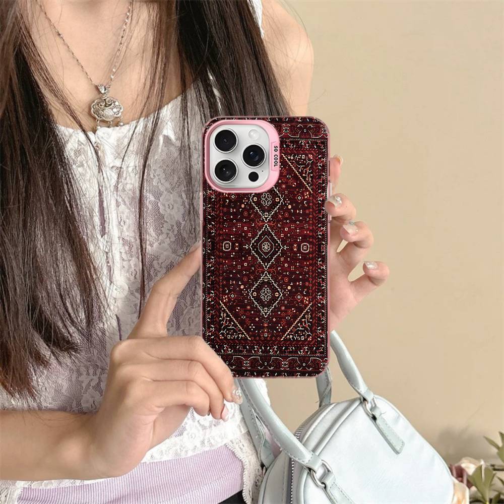 Персидский ковер Цветочный узор Для IPhone 17 16 15 14 13 12 11 Pro Max Plus Матовый цвет Задняя крышка телефона