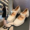 Chunky Heeled Single Shoes Female with Skirt Middle Heel Shoes Shallow Mouth Mary Jane Shoes Female Spring Small Leather Shoes Female Fashion Shoes