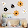 6Pcs/Set Rustic Wooden Flower Wall Decoration Handcrafted Black Yellow White Floral Wall Art Home Office Living Room Bedroom Wall Hanging Ornament