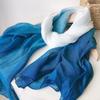 Spring And Autumn Thin Hanging Dye Gradual Change Blue Scarf Plant Dyeing Blue Dye Silk Scarf Women'S Fashion Versatile Literary Shawl
