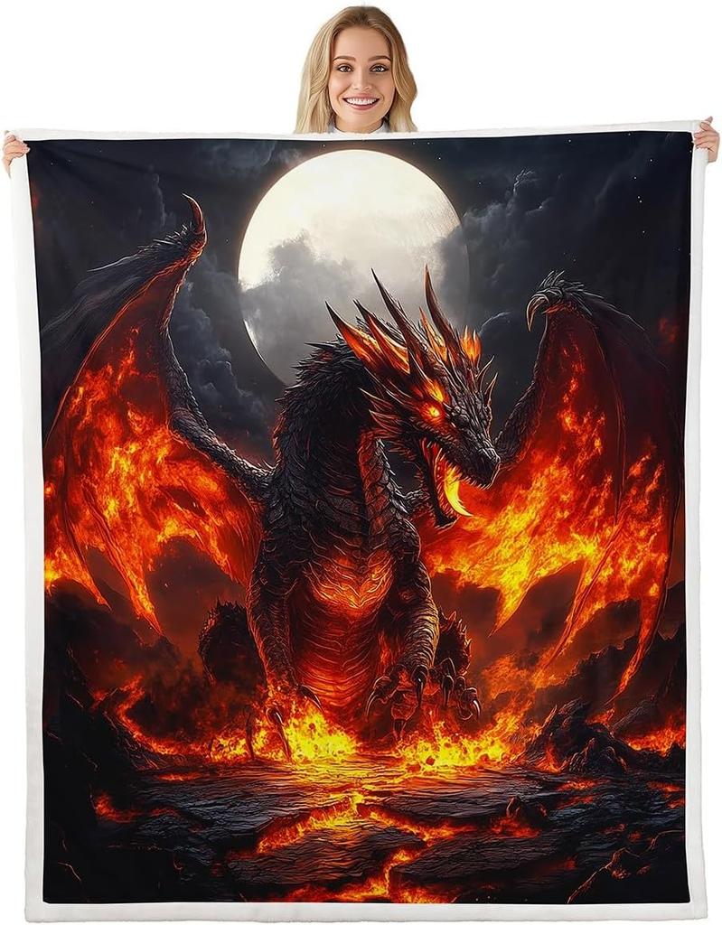 GUOYU Blanket Dragon Fleece Throw Blanket Japanese Ukiyoe Theme Sherpa Blanket Queen for Bed Sofa Couch Girls Japanese Style Plush Blanket