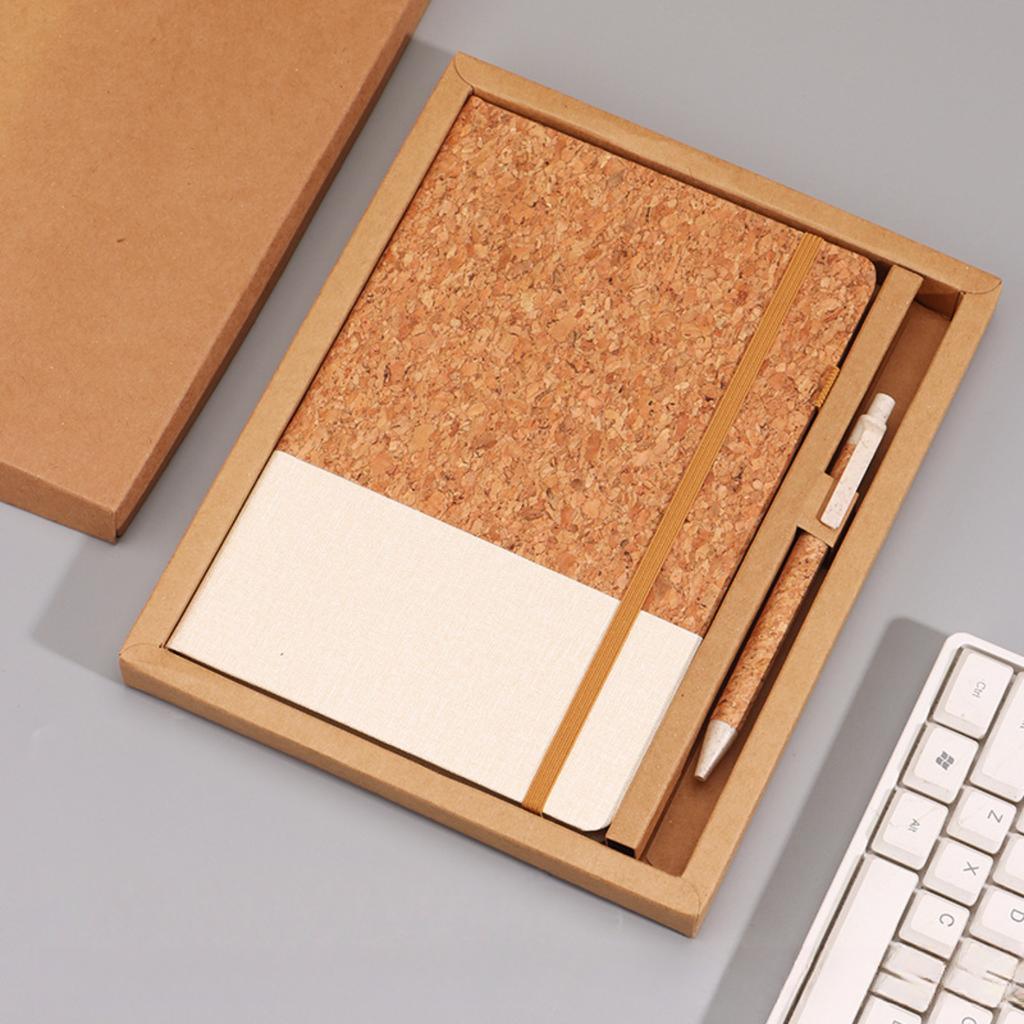 Eco Wood Spliced Faux Leather A5 Notebook 80G Thick Paper Office Journal