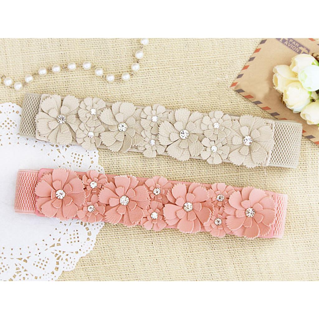 Ladies Elegant Style Waist Belt Delicate PU Flower Decors Stretchy Belt Universal Dress Women Summer Shirt Waist Belt