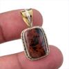 Natural Mahogany Obsidian 925 Sterling Silver Jewelry TwoTone Pendant 1.25" B8n73