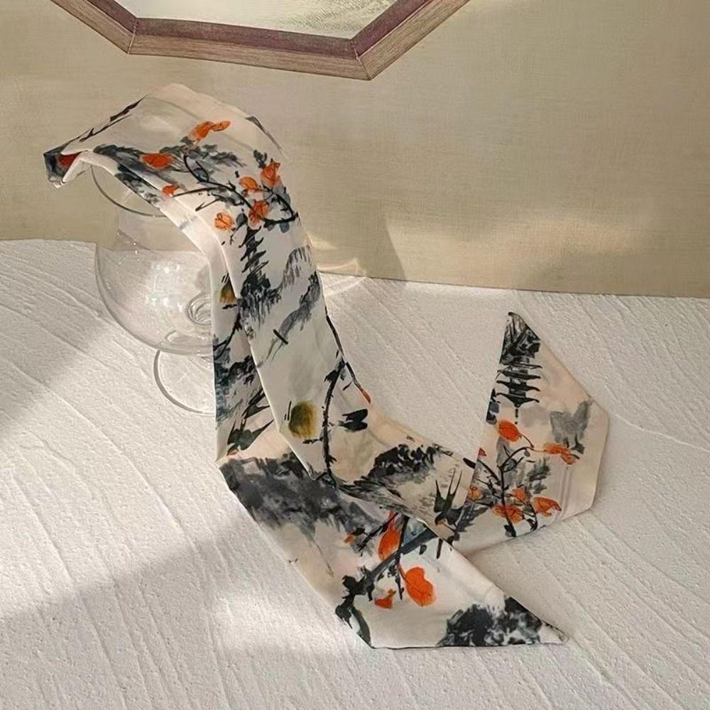 Ribbon Ink Painting Silk Scarf Long Ancient Hair Band Elegant Long Silk Scarf Lady